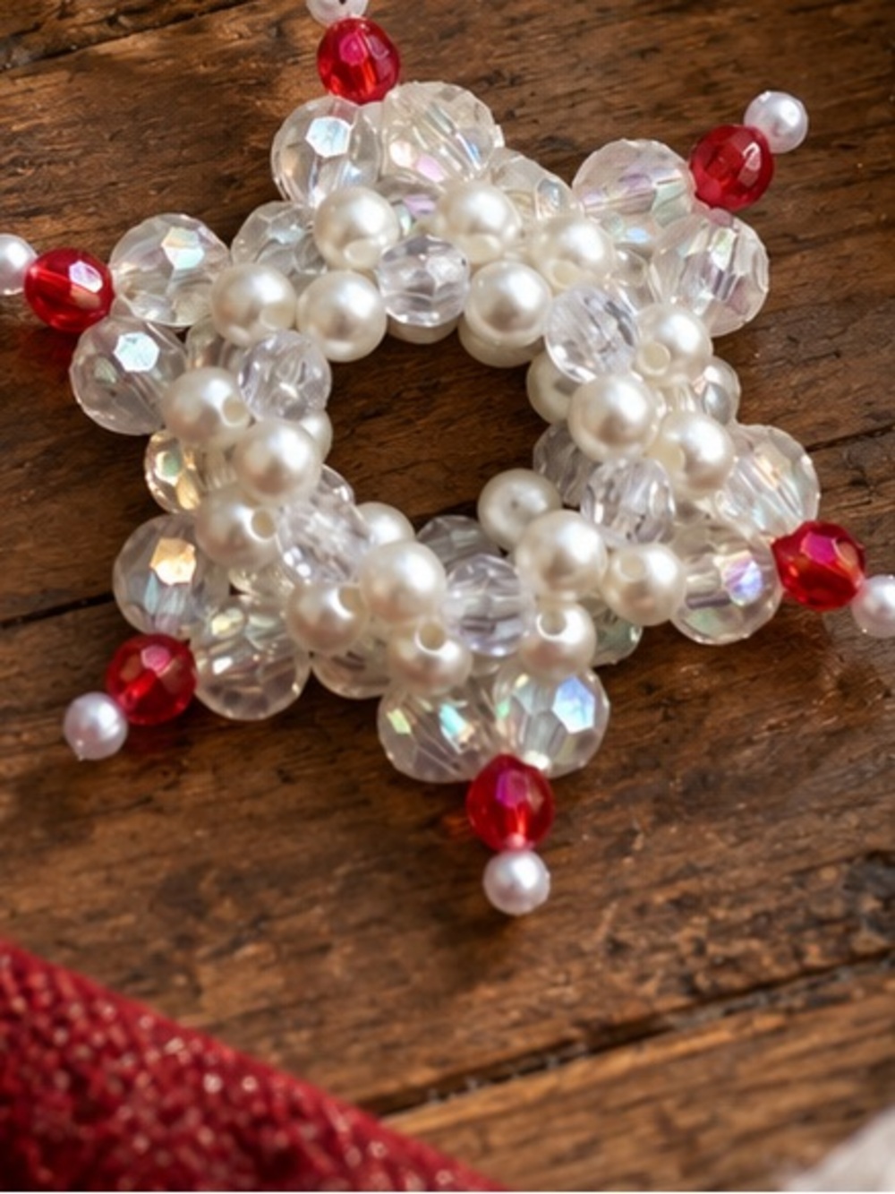 Wild Violet Handmade Bead Star Ornament "Winterberry" on Velvet Ribbon